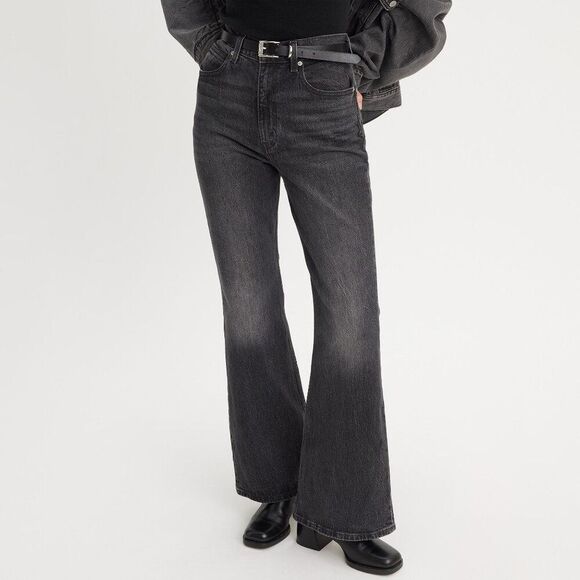Levi's Denim - Levi's Premium 70s High Flare Jeans Washed Black Denim High Rise Wide Leg Retro